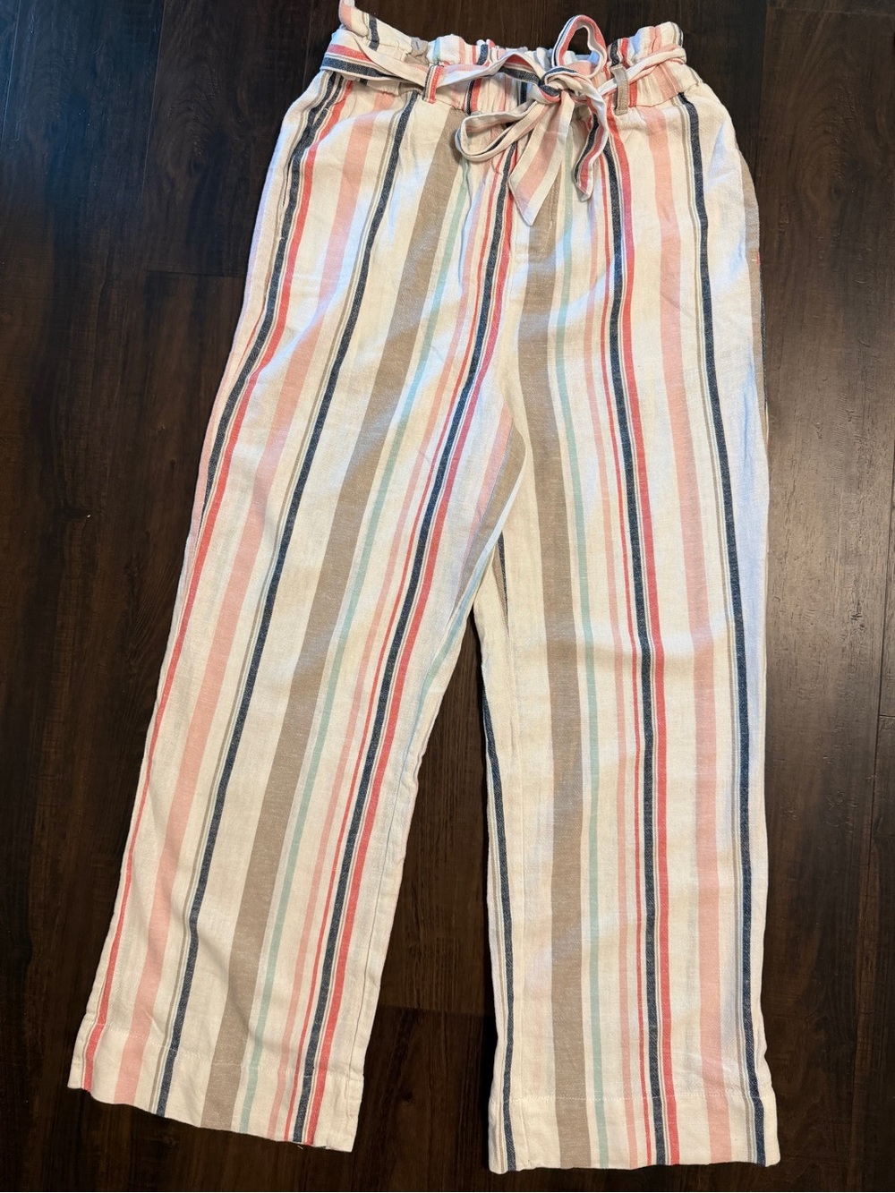 WallFlower Linen Blend Striped Paperbag Wide Leg Pants Women’s Size Medium